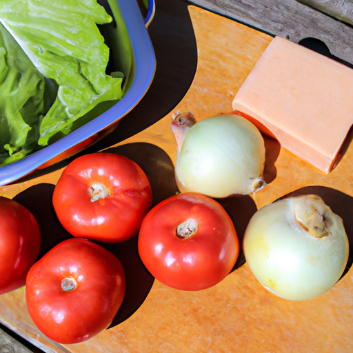 Fresh ingredients for Dutch Oven Cheeseburgers: tomatoes, lettuce, and onions